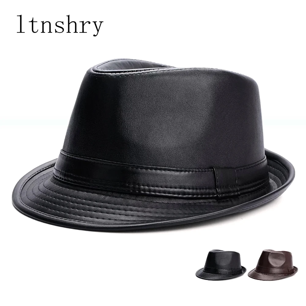 British Style Short Brim Jazz Caps Hats Fashion artificial leather Top hat Fedoras Trilby Hat solid panama formal cap Gorra