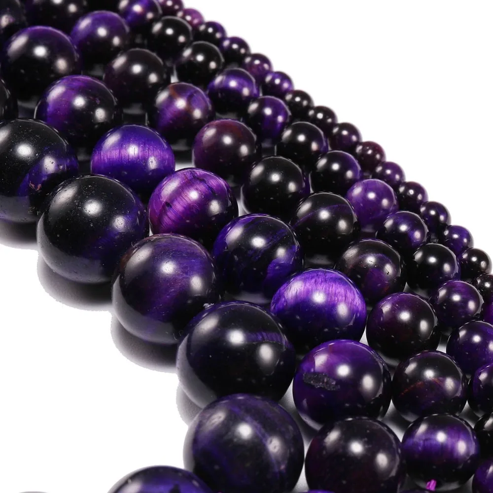 1strand/lot AAA Natural Stone Beads Purple Tiger Eye Agat Round Loose For DIY Bracelet Material 4 6 8 10 12mm Beads for Jewelry