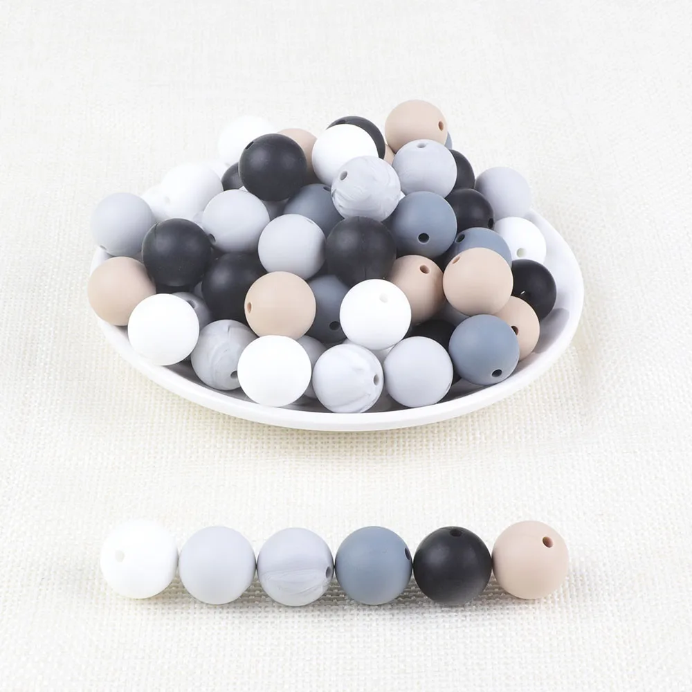 Joepada 100pcs 15mm Silicone Beads Baby Teething Chewable Teether Pacifier Clips Beads Food Grade Silicone BPA Free Teething Toy