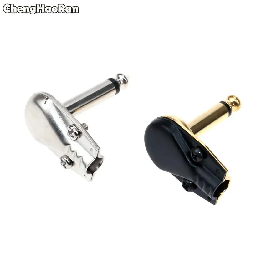 ChengHaoRan ทองเหลือง6.35มม.1/4นิ้ว2 Stereo 90ชายมุมไมโครโฟนสำหรับสายเคเบิลกีตาร์หัวแร้ง