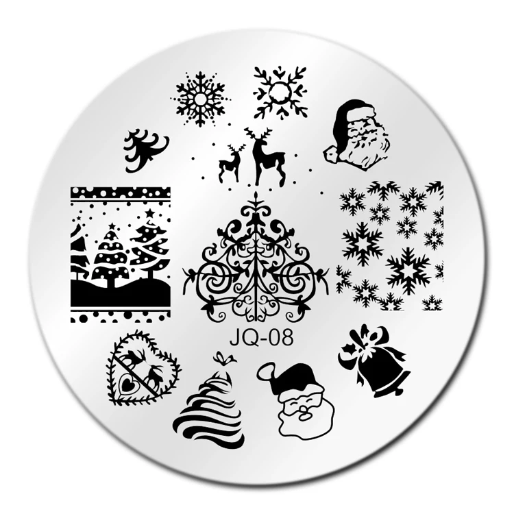 Nail Art Merry Christmas Nail Art Stamping Template Image Plate JQ08 Nail Plates Manicure Stencil Set For Nail 3D Steel Stamping