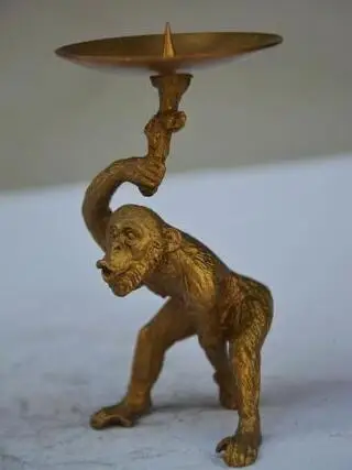 Exquisite Chinese Bronze Hand-carved Monkey Animal Statue Candlestick