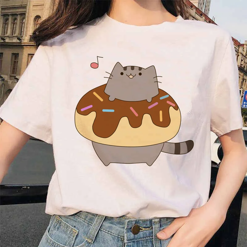 Pusheen Cat T Shirts T-shirt Harajuku Graphic Top Women Tshirt clothes Ullzang Female Cute Kawaii Korean Cartoon Tees Funny 90s