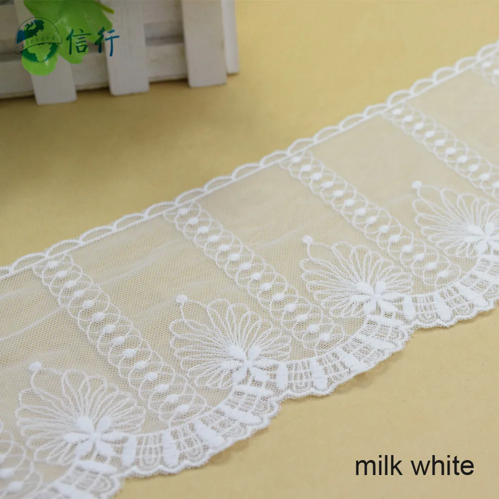 12cm Width Cotton Embroidery White Lace Sewing Ribbon Guipure Trims Fabric Warp Knitting DIY Curtain Garment Accessories#3592
