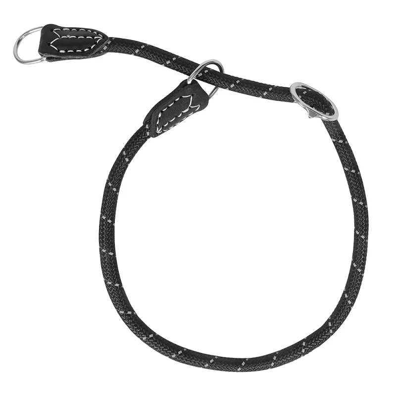 Reflective Nylon P chain dog Collar Handmade leather dog Collars black Round rope soft adjustable dog neck chains length 60cm