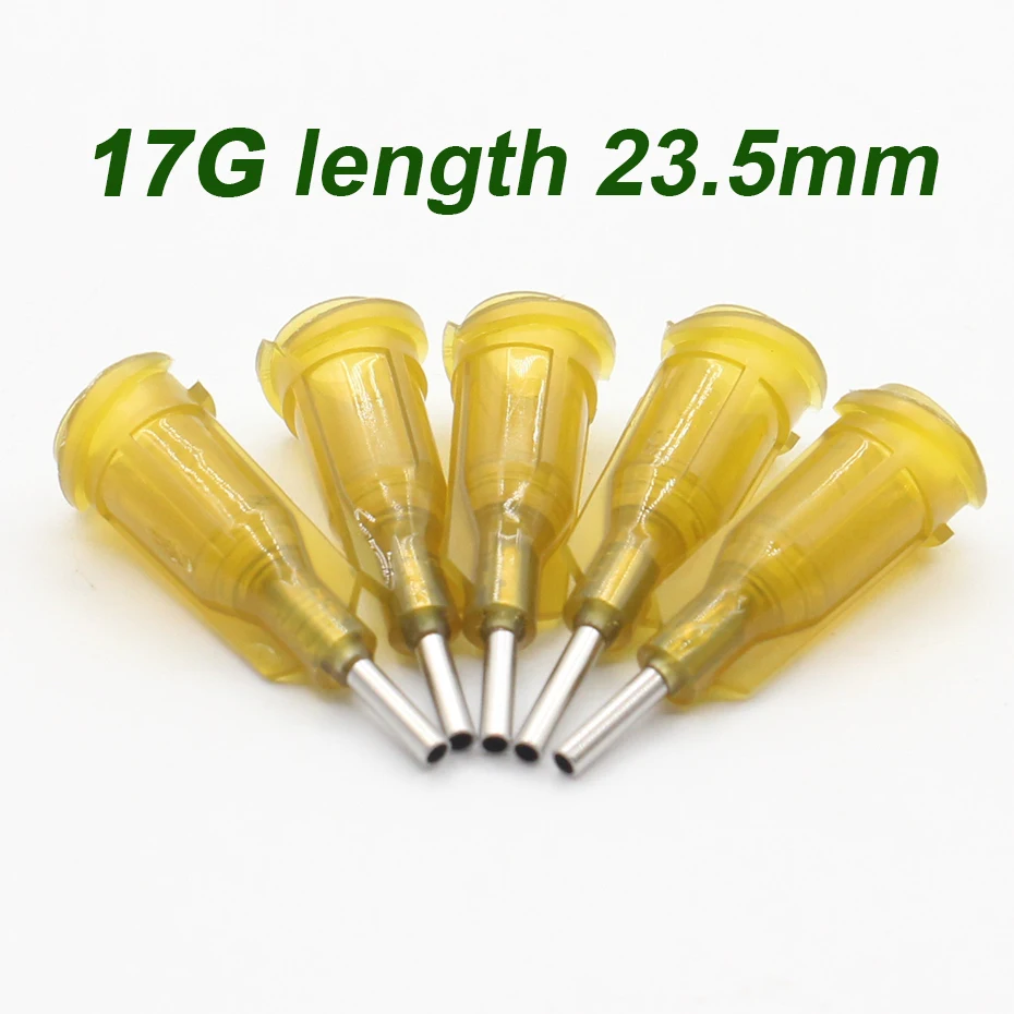 

100Pc 17G length 23.5mm Precision passivated S.S. Dispense Tip with PP Safetylok hub, 0.5" Tubing Length glue dispenser needles