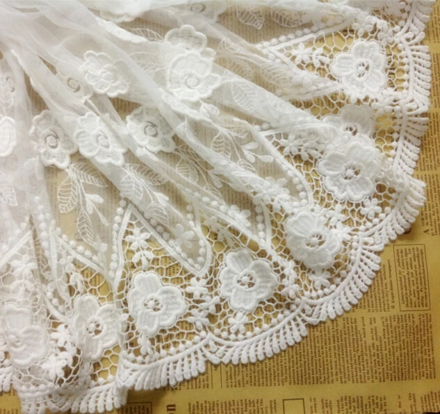 

1 Yard Width 38/125cm 15"/49.2" White Bilateral Symmetrical Embroidery Lace Trim Fabric L4K653 1034572