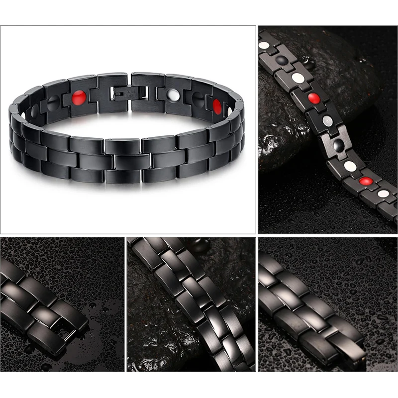 Vinterly Black Magnetic Bracelets Men Health Energy Wrist Band Magnetic Bracelet Men Hand Chain Stainless Steel Bracelet Male