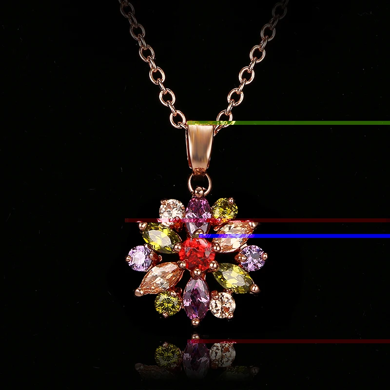 Emmaya Fashion Design Shiny Multi Zircon Necklace Rose Gold Color Flower Pendant Necklaces Chain Jewelry for Women Party