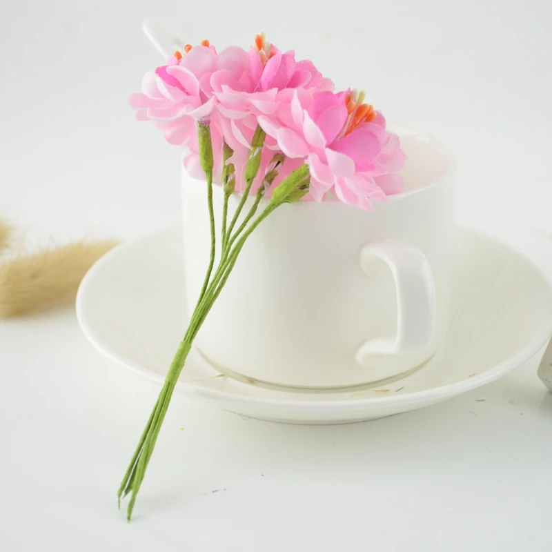 6pcs stame di seta fiori artificiali finti per la decorazione di cerimonia nuziale artigianato Bouquet da sposa fai da te regalo decorativo ghirlanda di Scrapbooking