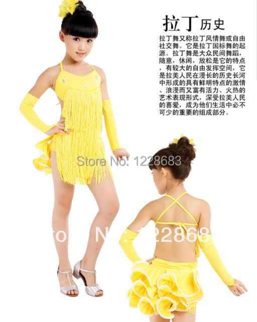 New 2020 Girls Kids Children Rhinestone Fringe Cocktail Salsa Samba Tango Ballroom Latina Costume Skirts Latin Dance Dress