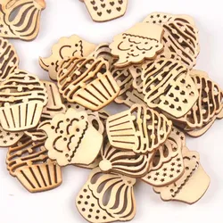 25pcs Della Miscela Scava Fuori Della Torta di Legno Ornamento FAI DA TE Fette di Artigianato Decorazione Della Casa Scrapbook di Legno Non Finiti Accessori 25x28mm m1779