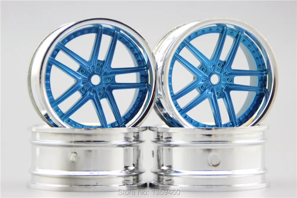 4pcs 1/10 Touring&Drift  Wheel Rim GT10CB(Chrome+Painting Blue) 3mm offset  fits for 1:10 Touring&Drift Car 1/10 Rim 11266