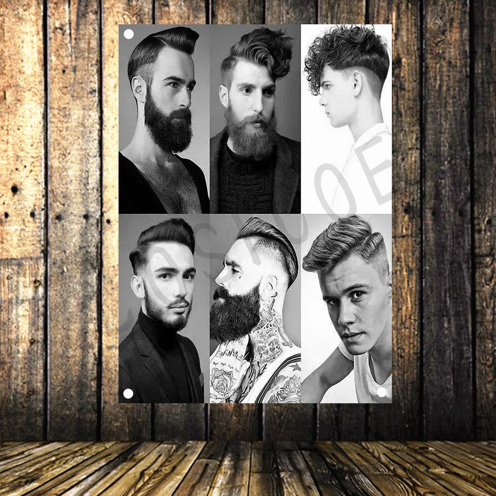 Hairstyle Barber Shop Signboard Vintage Decor Hairdresser Poster Flag Banner Canvas Painting Hanging Cloth 96x144 CM