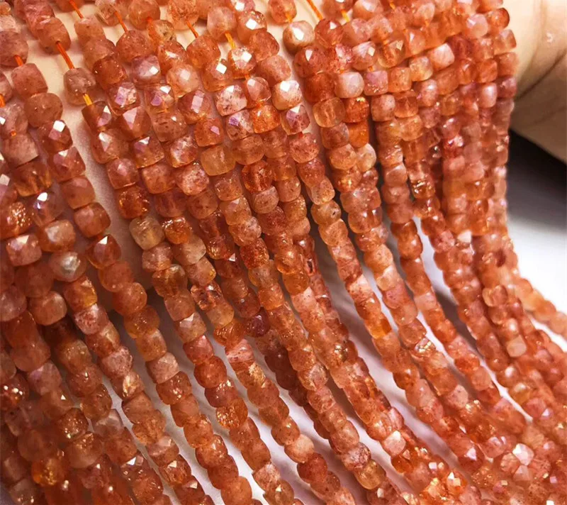 

Sunstone square faceted 4-5mm for DIY jewelry making loose beads FPPJ wholesale 38cm nature gemstone