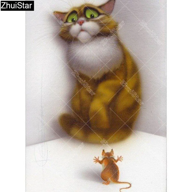 

Zhui Star Full Square Drill 5D DIY Diamond Painting "Fear of mouse cat" 3D Embroidery Cross Stitch Rhinestone Mosaic Decor