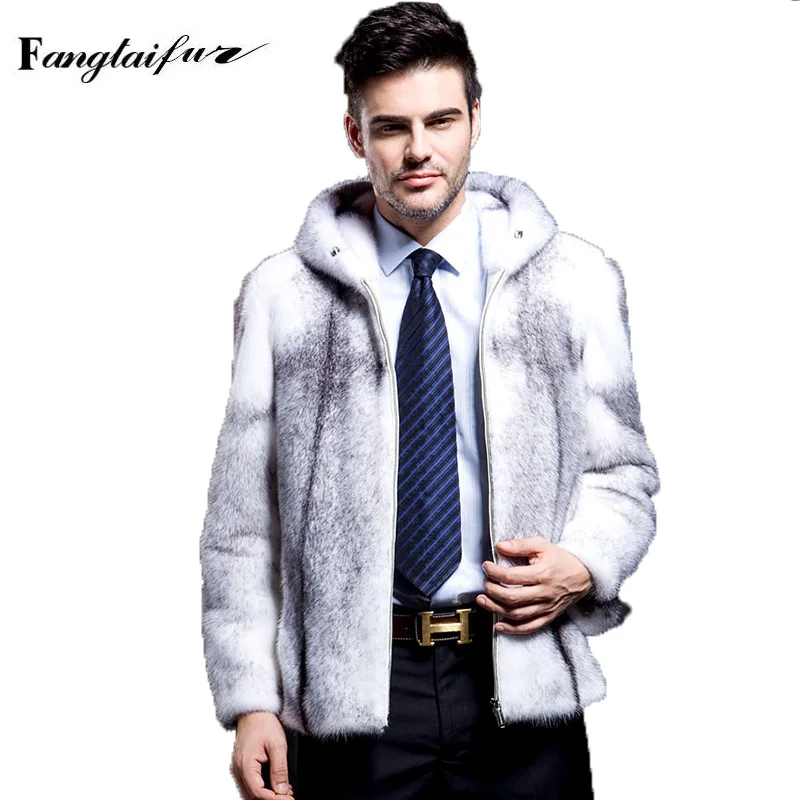 

Ftangaiur Winter Men Jacket Import Cross Velvet Mink Fur Coat White With Hood Men's Short Smart Causal Real Mink Fur Coats