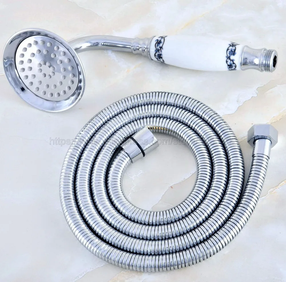 Bathroom Polished Chrome Ceramics Telephone Handheld Shower Head &1.5m Hose Shower Set zhh025