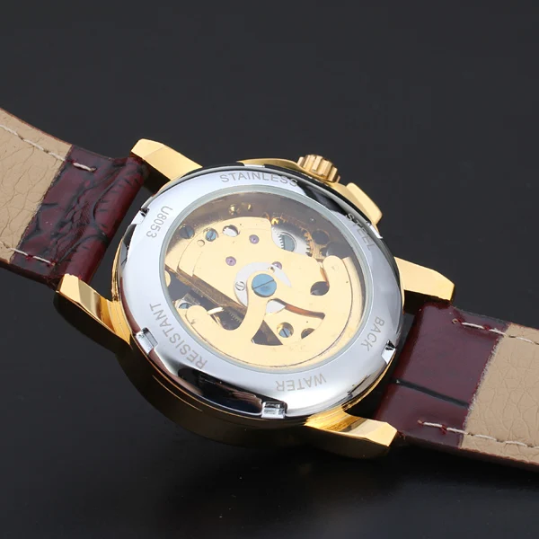 WINNER NEW Mechanical Wrist Watches Golden Dress Skeleton Diamond Dial  Fashion Casual Leather Men Women Montre