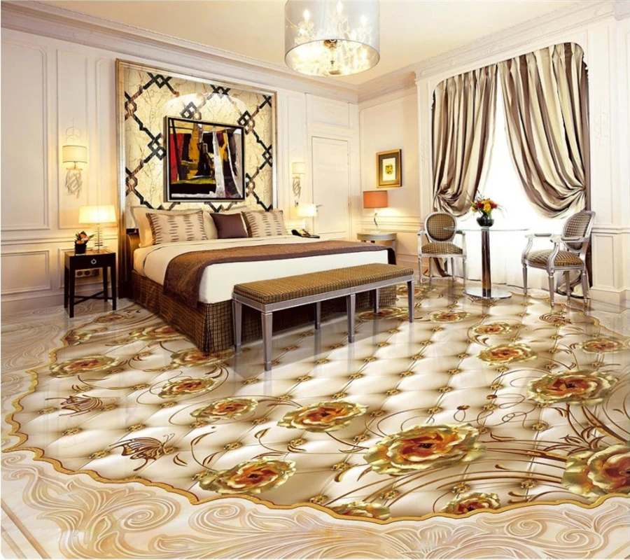 Custom 3d wallpaper murals floor luxury gold rose noble stone relief tiles 3d flooring Toilet decoration wallpaper