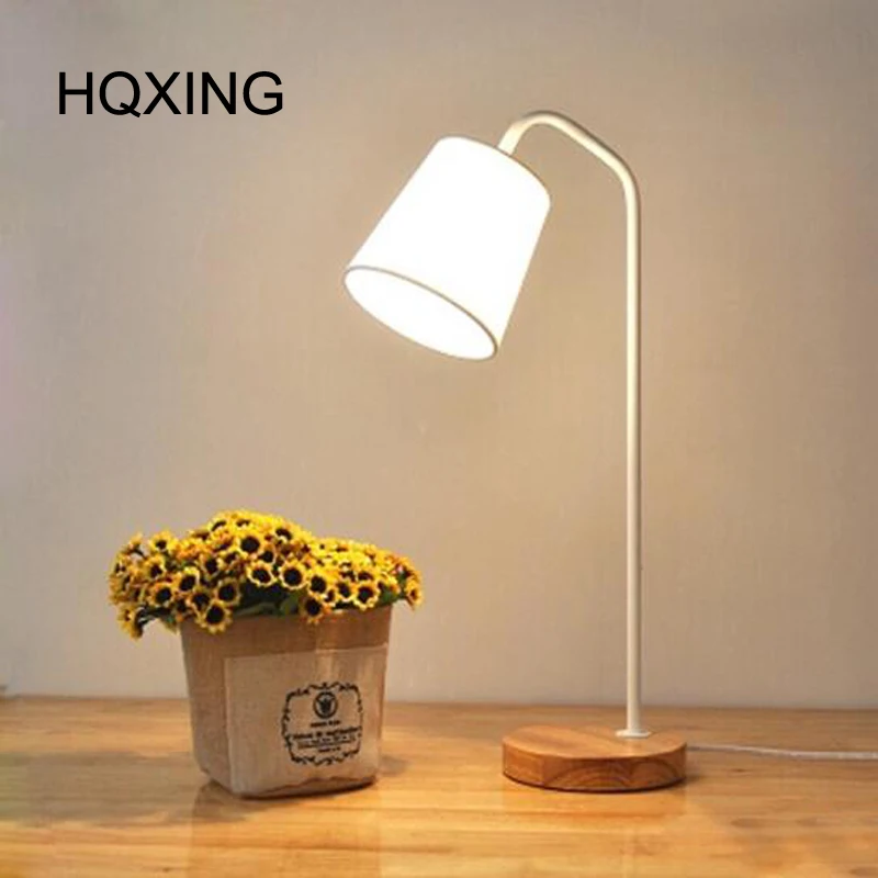 HQXING Loft European Style LED Table Lamp e27 Retro Wood Reading Study Work Desk Lamps Light Indoor For Bedroom Reading Room