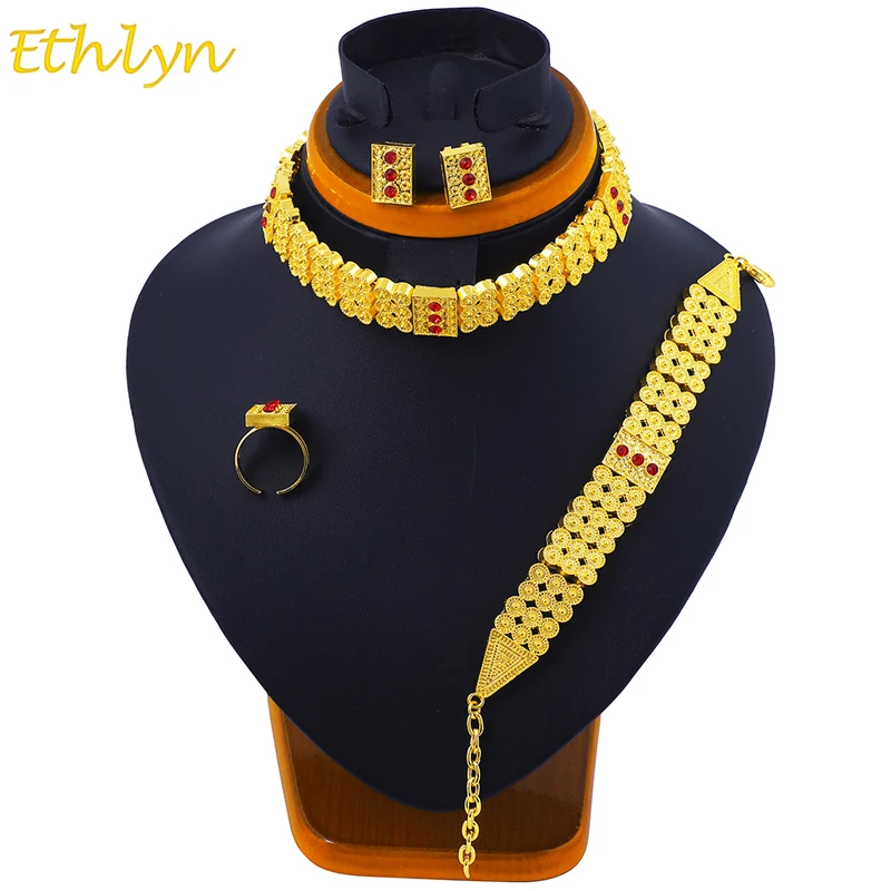 Ethlyn Choker Sets Ethiopian Eritrean Traditional Jewelry Accessories Gold Color Classic Bridal Wedding Sets S098