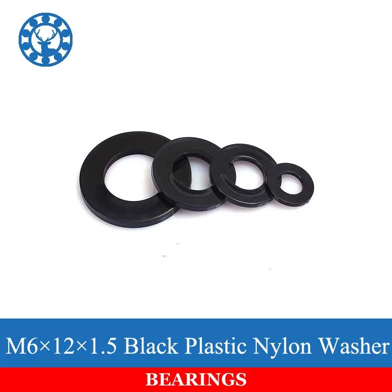 

New 50Pcs DIN125 M6 Black Plastic Nylon Washer Plated Flat Spacer Washer Seals Gasket Ring ISO7089