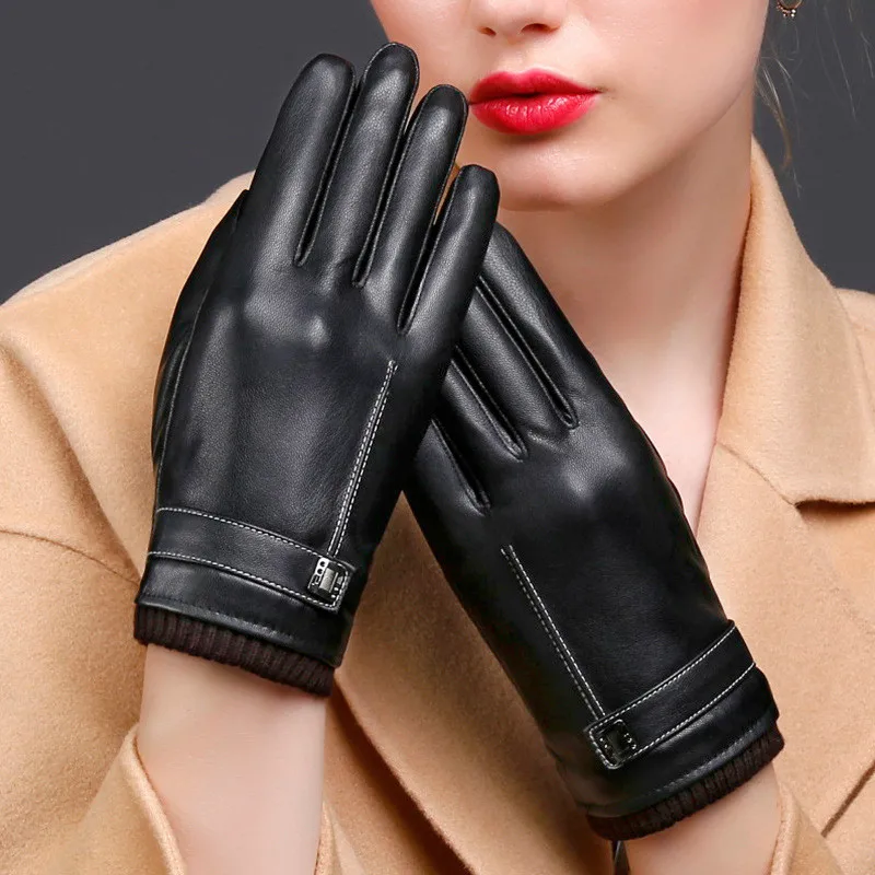 

Women's Imitation Leather Gloves Autumn Winter Fashion Warm Driving Riding Men Lady Mittens Outdoor Female Black Hand Muff H3231