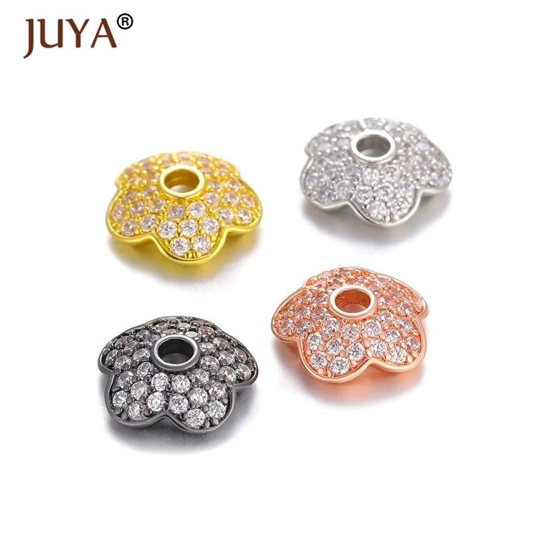 Accessories For Jewelry Cubic Zirconia Flower Bead Caps DIY Beads Jewellery Findings 4 Colors 8mm 10mm 12mm Wholesale lot bulk