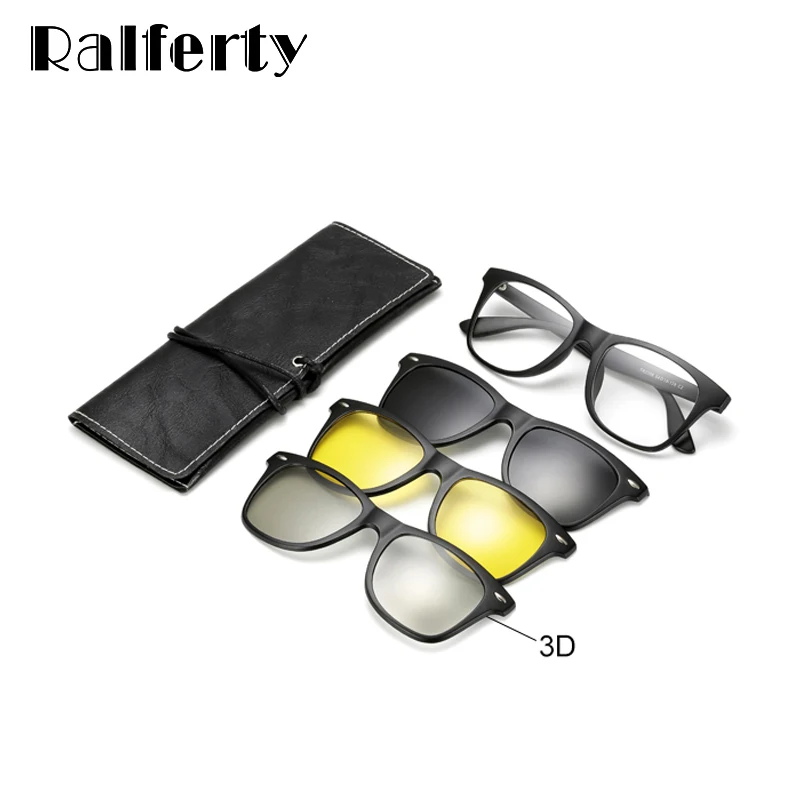 Ralferty Multi-Function Magnetic Polarized Clip On Sunglasses Men Women TR90 3D Yellow Night Vision Glasses Myopia Optic Frames