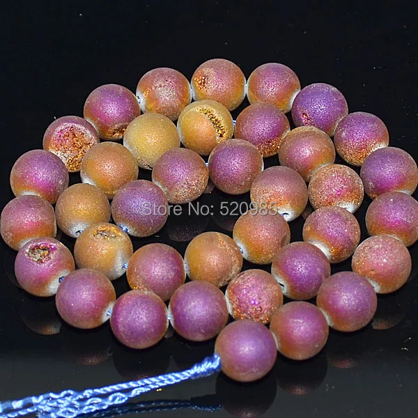 Natural stone Metallic Titanium Coated Natural Druzy Quartz Agat Round Beads 8 10 12mm for Bracelet Necklace Making DQAB01
