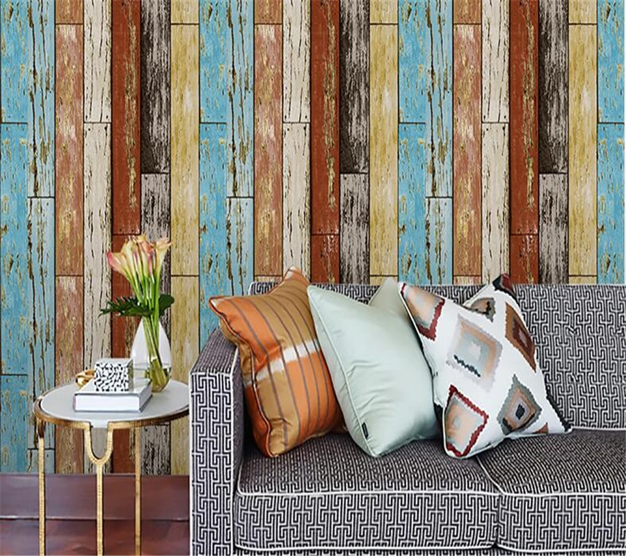 

Beibehang Vintage Wood Wallpaper Roll Wooden Plank Panel Mural Home Kitchen Bathroom Decoration wallpapers for living room