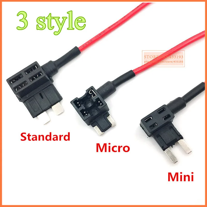 12V Fuse Holder Add-a-circuit TAP Adapter Micro/Mini/Standard ATM APM Blade Auto Fuse with 10A Blade Car Fuse with holder