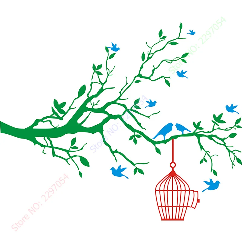 Hot Sale Tree Branch with bird cage wall stickers wall decal mural home decoration