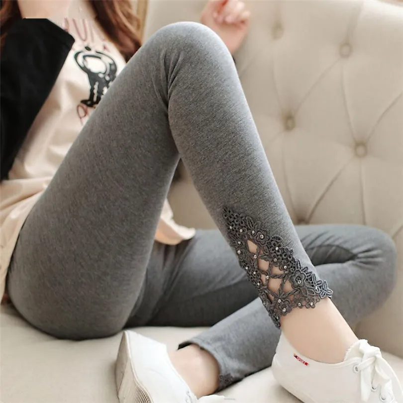 VIIANLES Sexy Lace Fitness Leggins Women Leggings Diamond Legging Elastic High Waist Pant Casual Pants White Black Gray