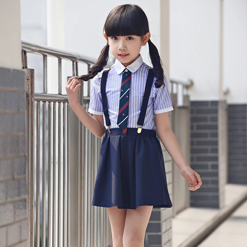 2018 kids girls clothes set boys Formal clothing 100% cotton striped shirts navy pants outfits campus ceremony chorus costume