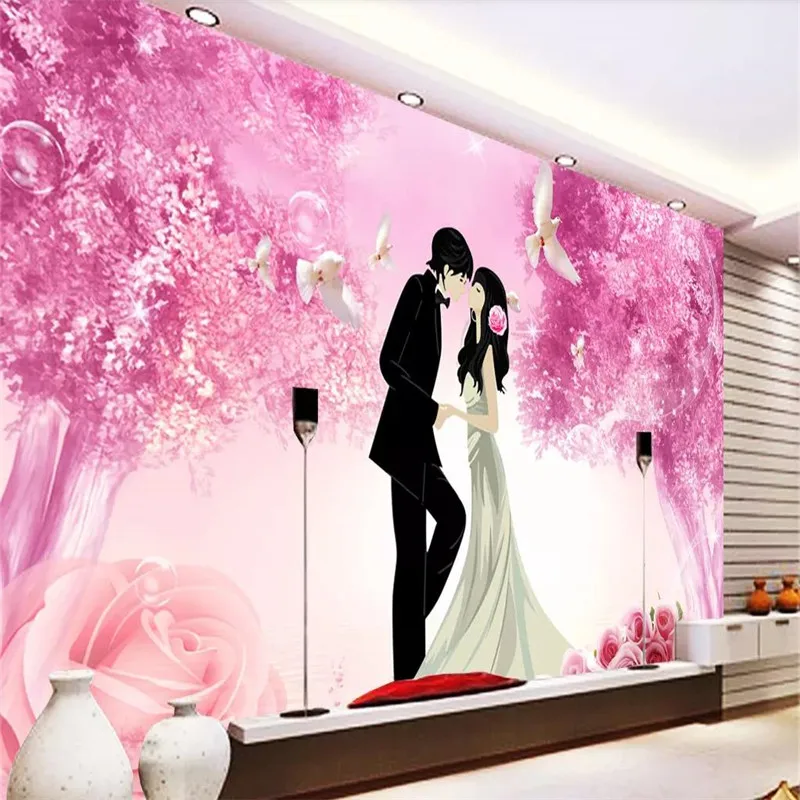 Fashion romantic couple simple TV background wall professional production mural photo wallpaper can be customized