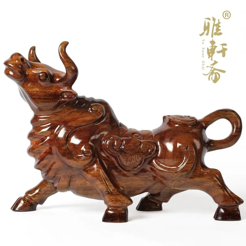 Zhai Gallery mahogany crafts wood carved wooden ornaments 12 Feng Shui cattle fortune twelve zodiac animal cattle