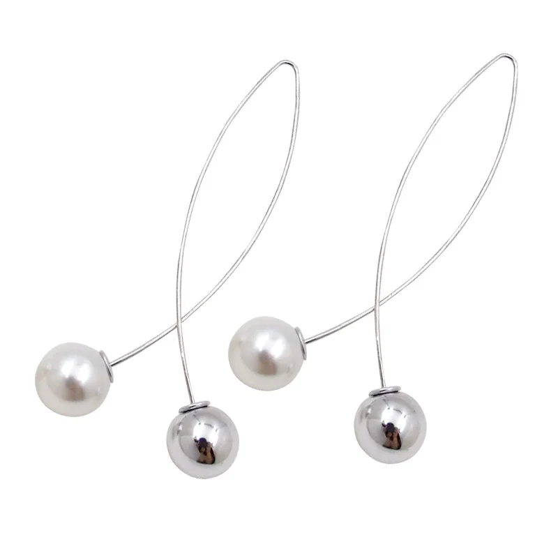 2018 New Fashion Cross Imitation Pearl Earrings Long Simple Gold beads Earrings Women Jewelry Boucles D\'oreilles Pour Les Femmes