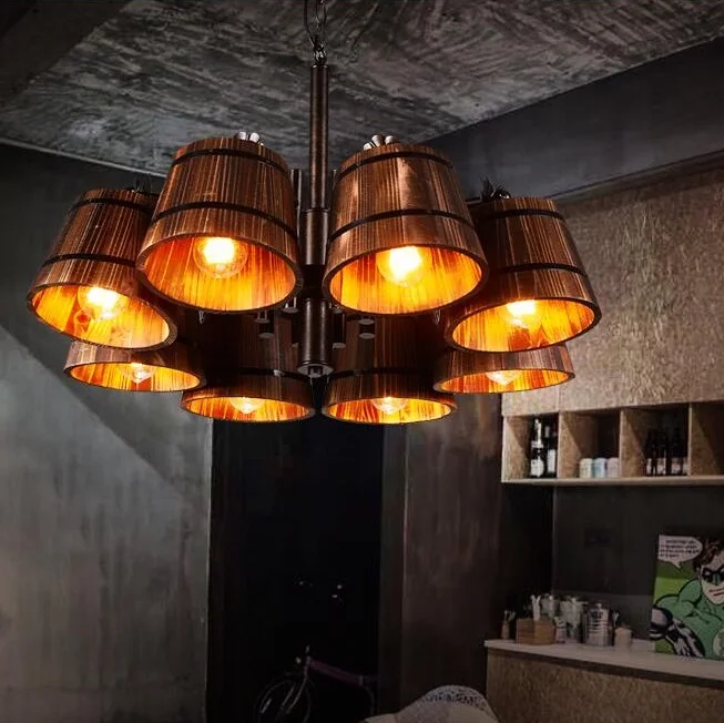 IWHD Loft Industrial Vintage Pendant Lights Wood Retro Lamp 6 Heads Wandlamp Home Lighting Fixtures Bar cafe Lampara Lampen