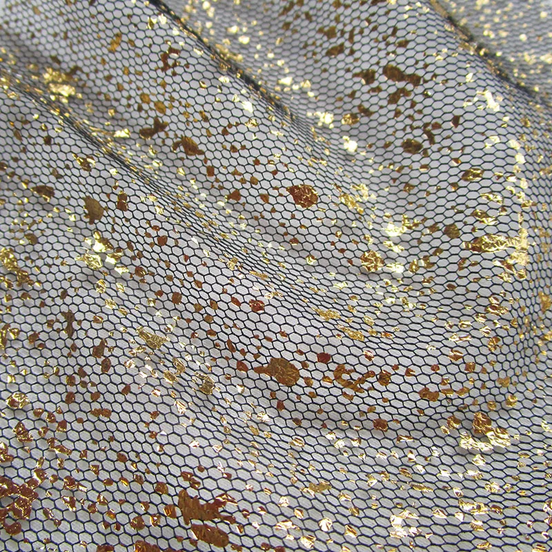 1Pc Glitter Silver Gauze Printed Mesh Fabric For Sewing Tilda Doll Festive Decoration Material DIY Handmade Gold Thin Net Cloth