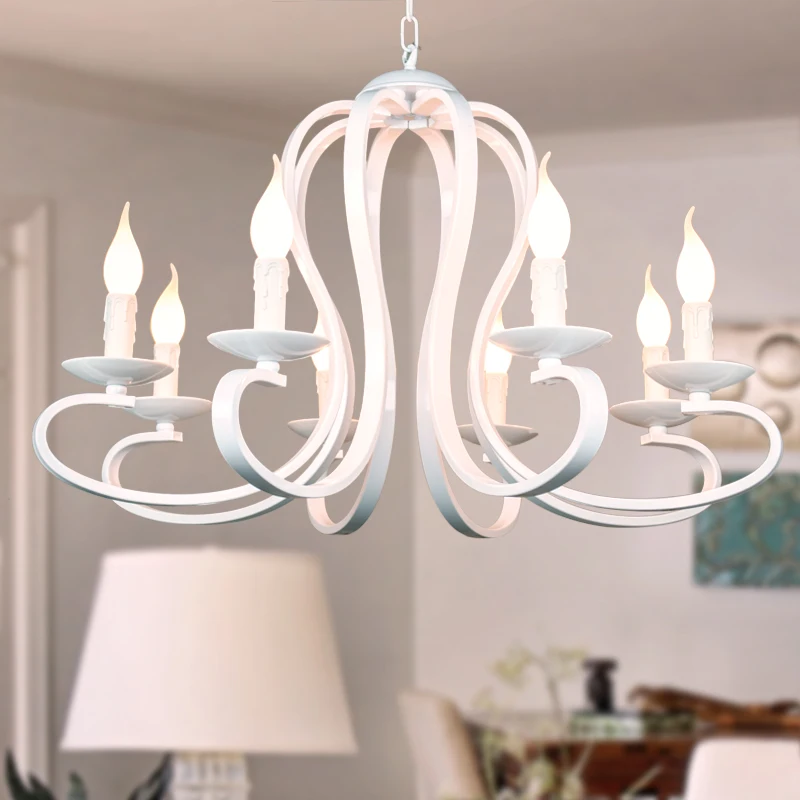 Vintage Wrought Iron Chandelier E14 Candle Holder Black White Iron Lighting Lamp American Country Style Ceiling Light Fixture
