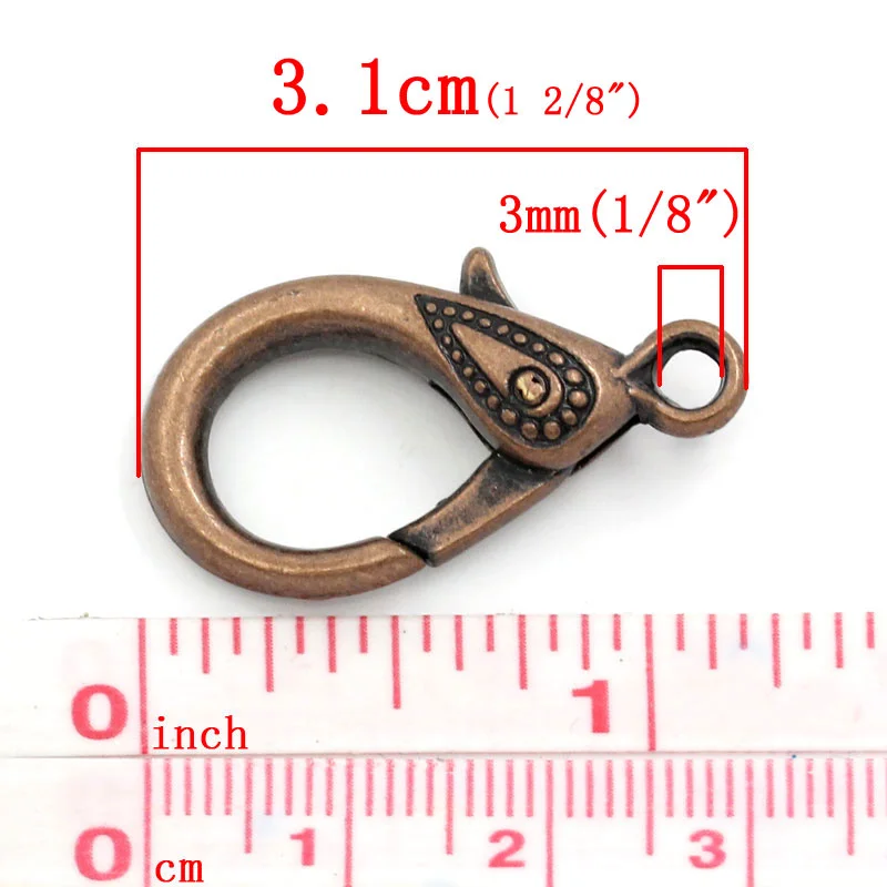 Doreen Box Lovely Lobster Clasps Findings Antique Copper 3.1x1.7cm,10PCs   (B24600)