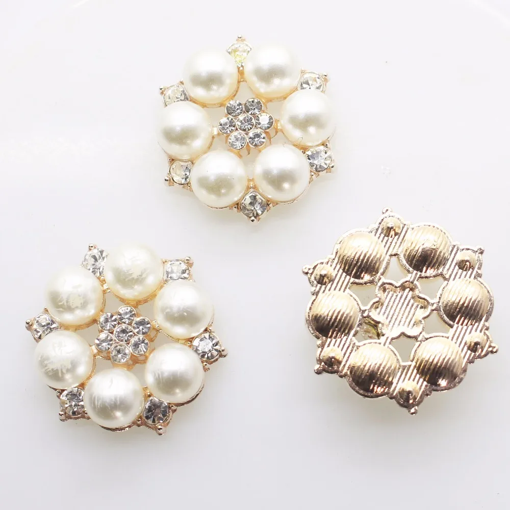 Hot Sales! 10pc 28mm Ivory Pearl Buttons Flat Back Rhinestone Button DIY Scrapbook Metal Flower Center For Handmade decorations