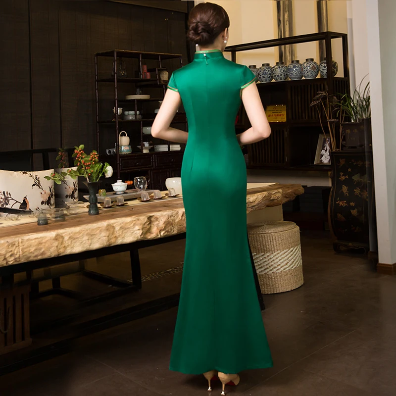 Sexy Green Long Cheongsam Brand Designer Traditional Chinese style Dress Womans Qipao Slim Party Dresses Vestido 5XL