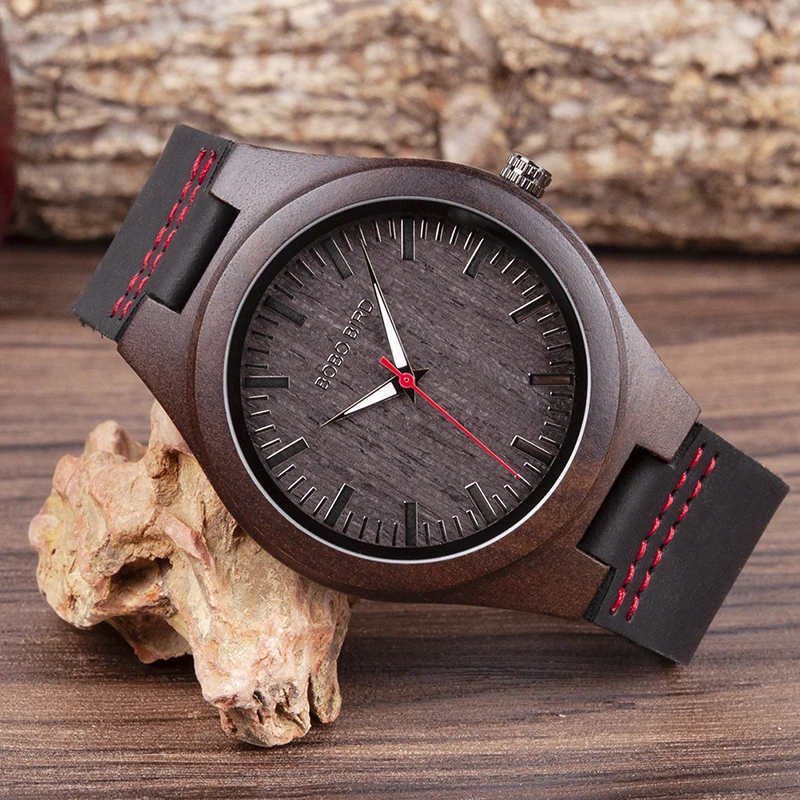 relogio masculino BOBO BIRD Ebony Wood Watch Men Wooden Wrist Watches Timepieces erkek kol saati Mens Gift Accept Drop Shipping