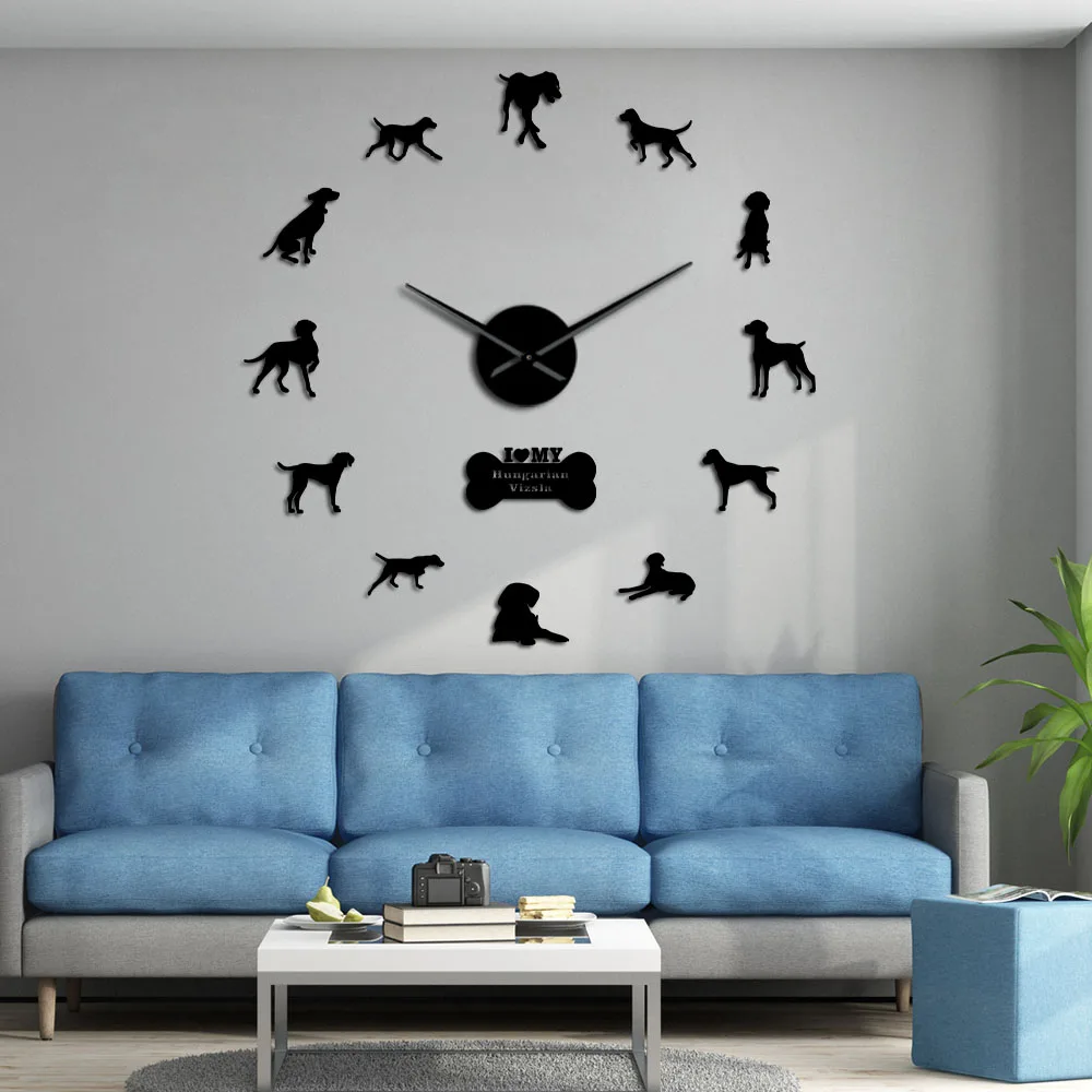 Hungarian Pointer Vizsla Dog DIY Wall Clok With Different Postures Wall Art Stickers Magyar Vizsla Large Frameless Modern Watch