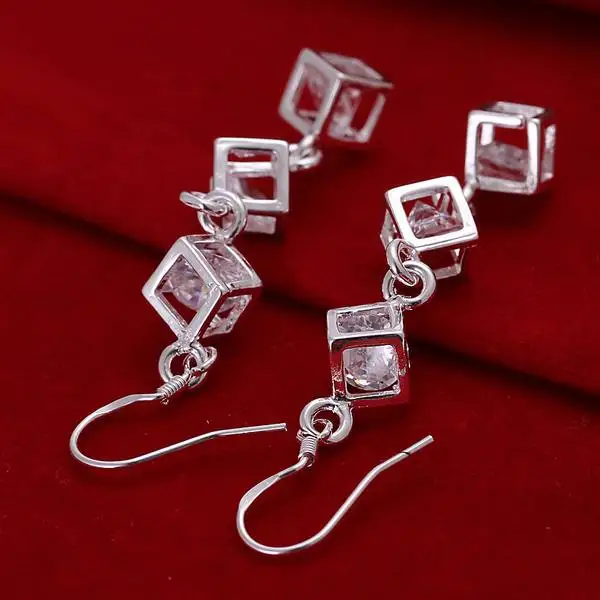 popular fashion product wedding party baeautiful women silver color crystal Earring Jewelry free shipping factory price E206