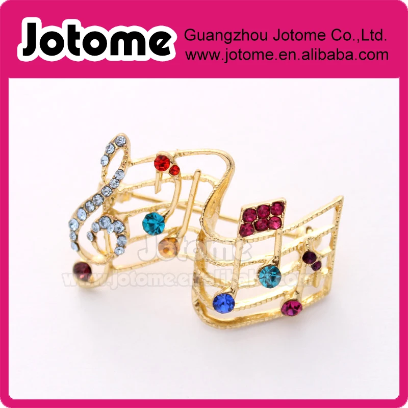 Music Notes Brooch Crystal Colorful Musical Broach Multi Color Gold Music Brooches Jewelry 1