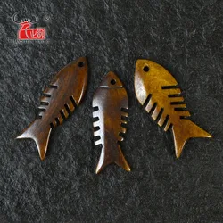 3PCS Handmade Carved Yak Bone Hawaiian Fishbone Pendant Surfer Sport Style Jewelry Making Beads DIY Jewelry Accessory 37mmX14mm